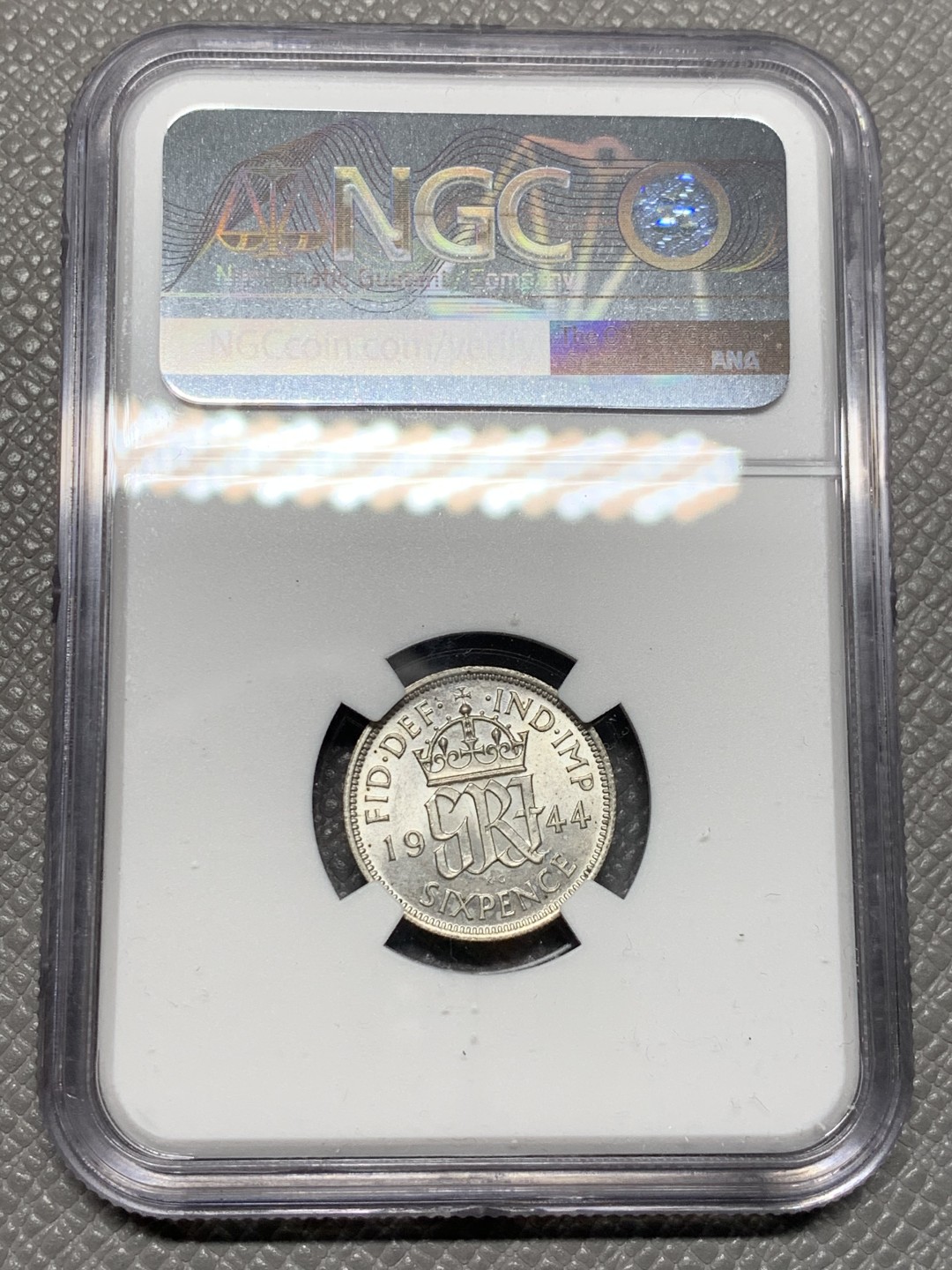 《竞宝斋》第123场-周日，周一 ，2场连拍（全场包邮） NGC-MS63 英国1944年 乔六6便士银币 顶级原光好品