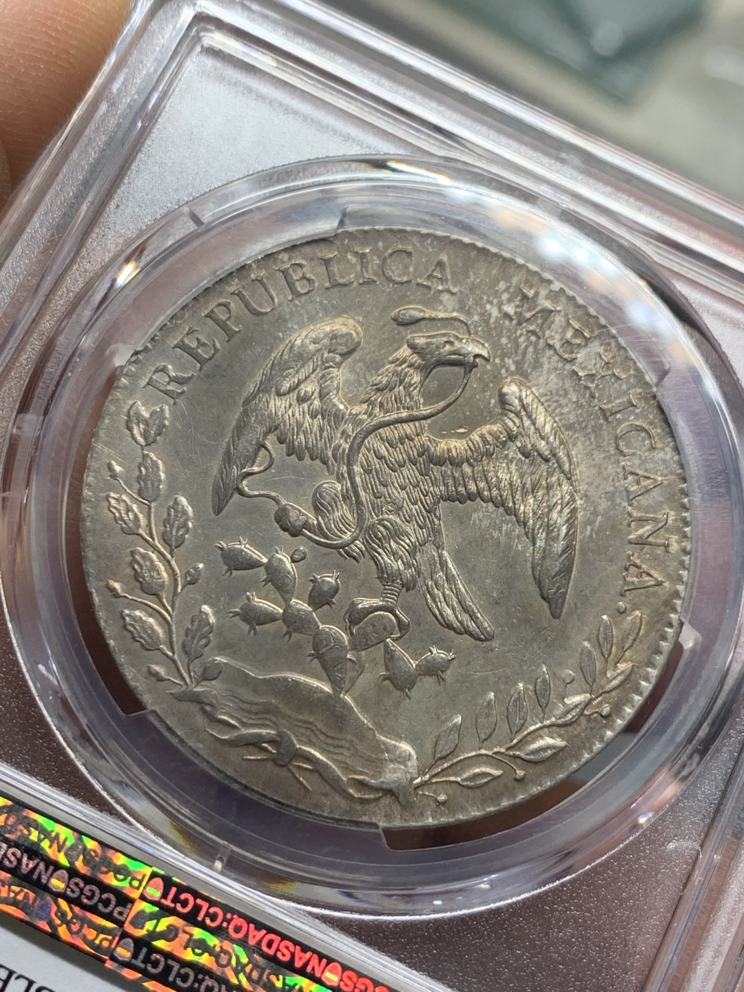 《竞宝斋》第123场-周日，周一 ，2场连拍（全场包邮） 墨西哥 1888年 PCGS UNCD 瓜纳华托 GO RR版 发财年花边鹰洋，光度、包浆都到位，严评