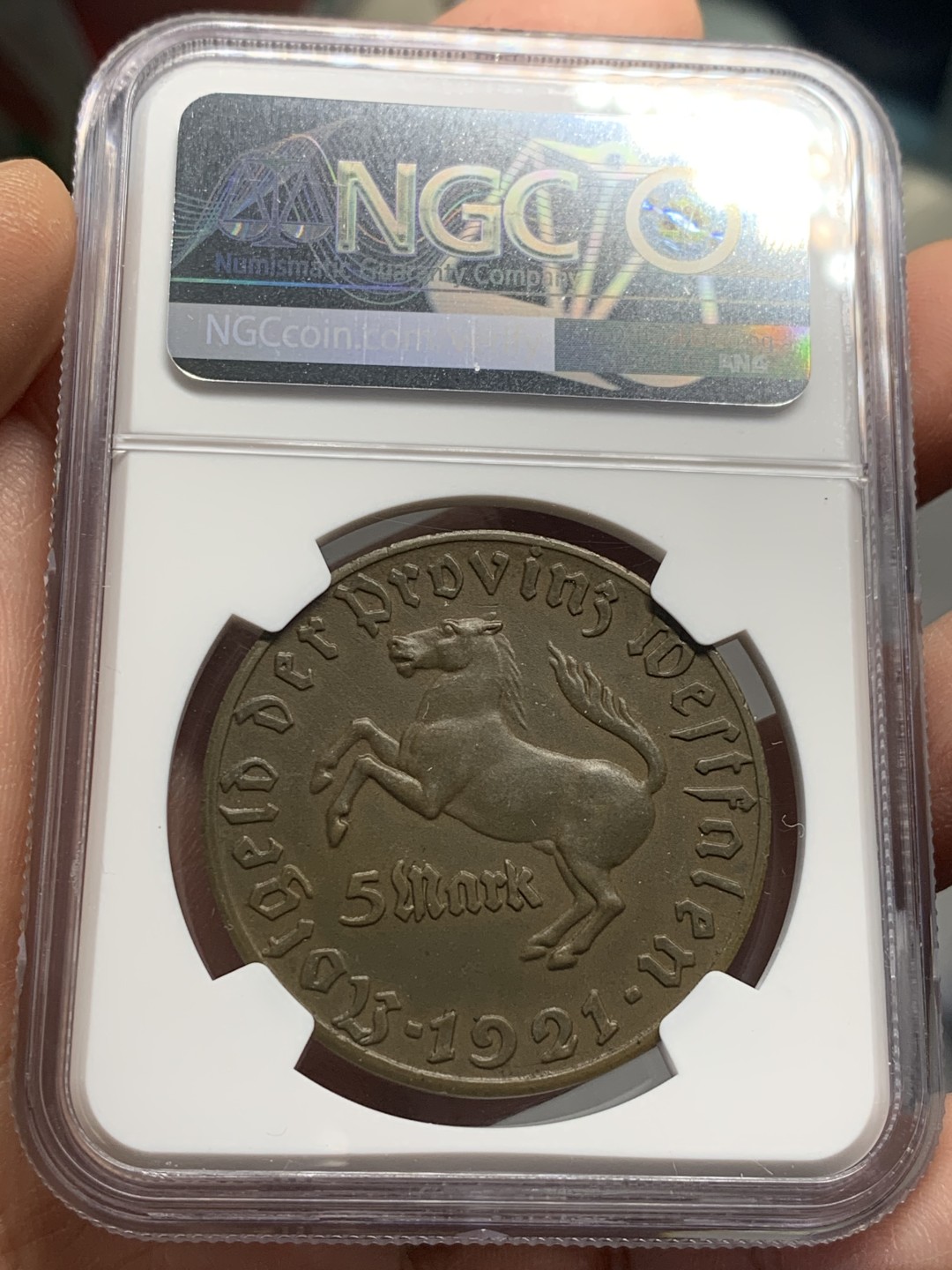 《竞宝斋》第123场-周日，周一 ，2场连拍（全场包邮） NGC-MS63 马币总筋！德国威斯特伐利亚1921年5马克马币铜币，马币总筋，配套必备，发行量仅4034枚，更高分仅有3枚