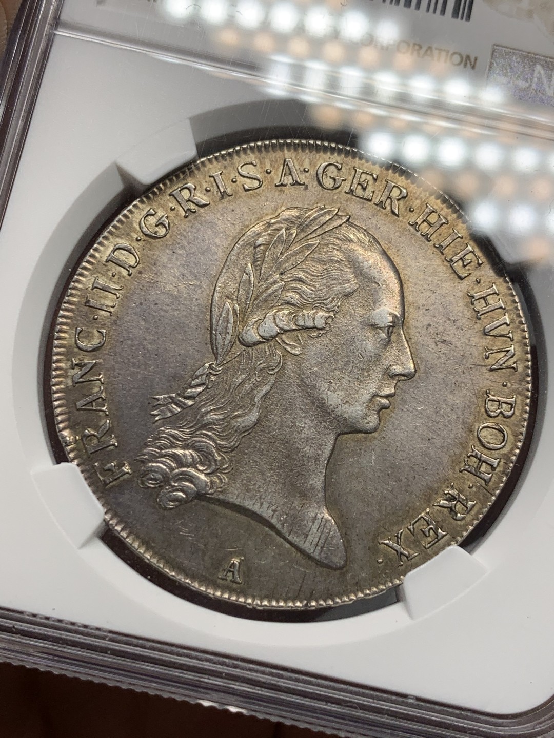 《竞宝斋》第123场-周日，周一 ，2场连拍（全场包邮） NGC-MS62 奥属尼德兰 1796年 弗朗茨二世 克朗塔勒大银币 光度和包浆兼具 国内极少 亚军分！