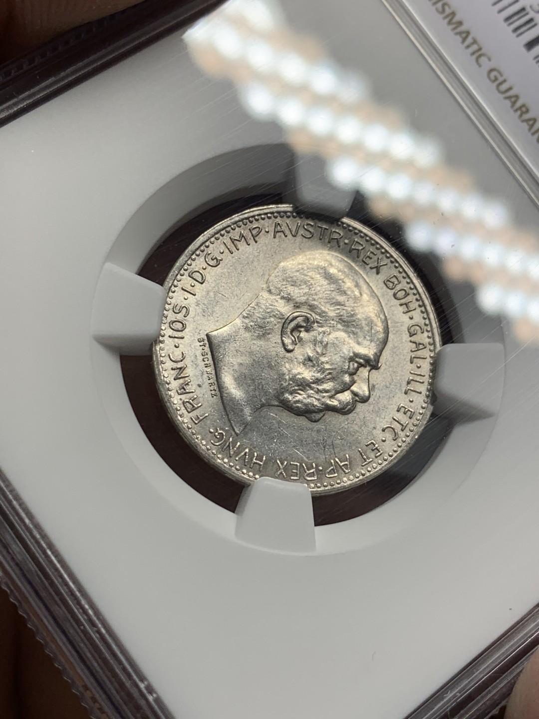 《竞宝斋》第123场-周日，周一 ，2场连拍（全场包邮） NGC-MS62 奥地利1915年 佛兰茨一世 1克朗银币 原光好品