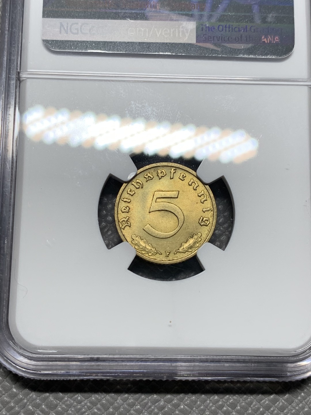 《竞宝斋》第123场-周日，周一 ，2场连拍（全场包邮） NGC-MS62 德国帝国1937年5芬尼铜币 斯图加特造币厂铸造