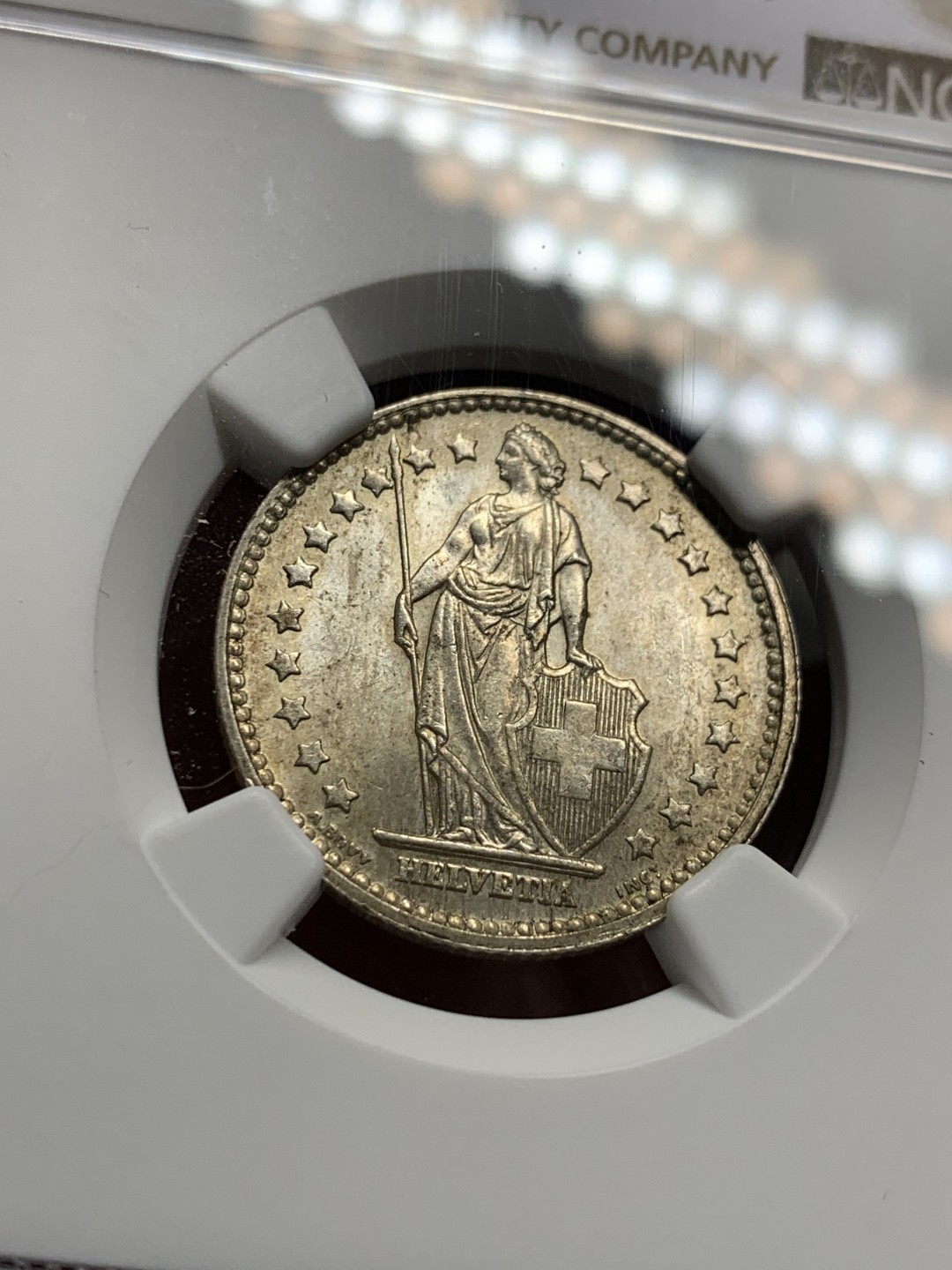 《竞宝斋》第123场-周日，周一 ，2场连拍（全场包邮） NGC-MS63 瑞士 1957年 赫尔维蒂亚 雪山女神 1法郎 银币