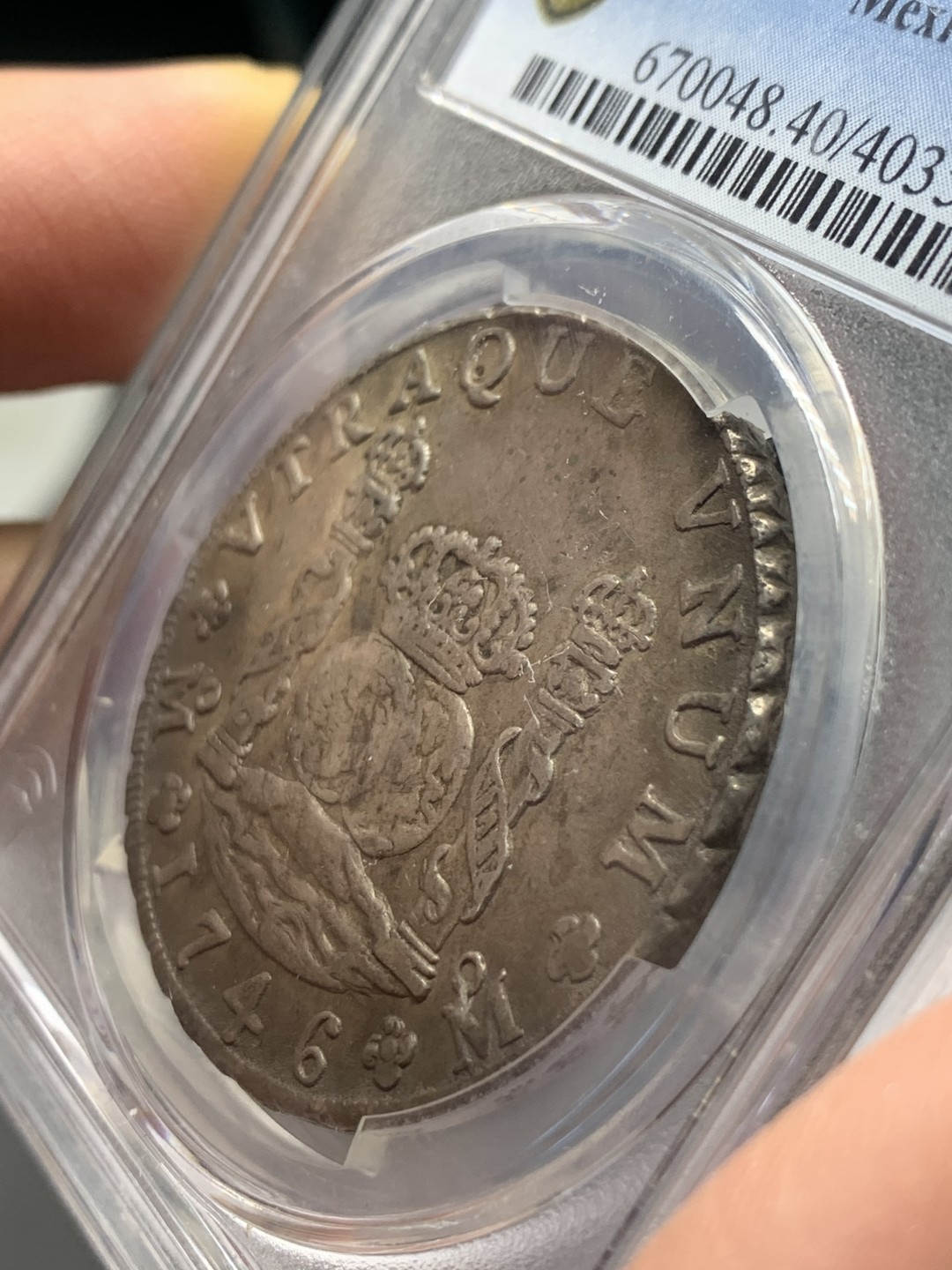 《竞宝斋》第123场-周日，周一 ，2场连拍（全场包邮） PCGS XF40 墨西哥1746年 早期地球双柱大银币 原味包浆 打制粗狂 不多见的年份 给分更是不易