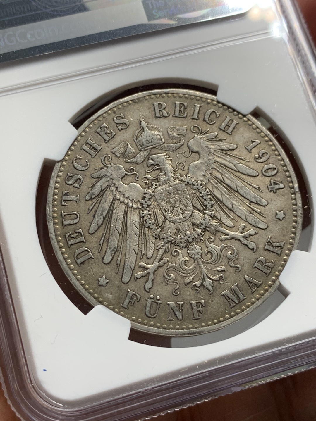 《竞宝斋》第123场-周日，周一 ，2场连拍（全场包邮） NGC-XF45 德国普鲁士 1904年 威廉二世 5马克大银币 原味好品 出分难得