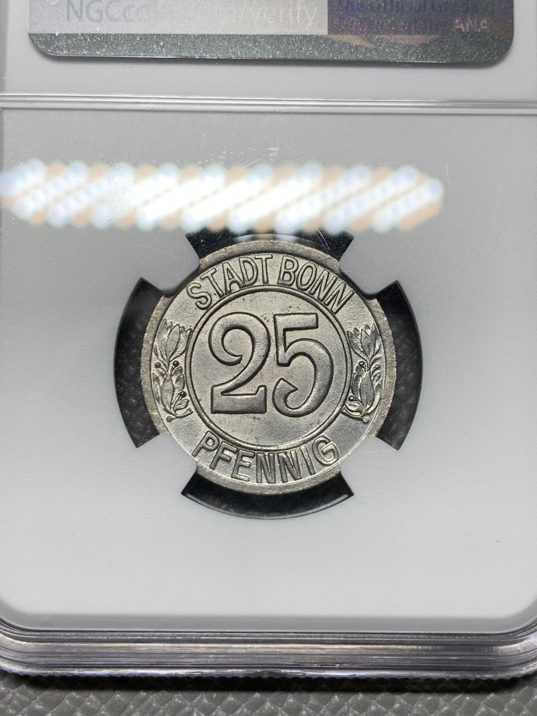 《竞宝斋》第123场-周日，周一 ，2场连拍（全场包邮） NGC-MS64 德国紧急状态 1920年 波恩市25 贝多芬 芬尼铁币 泛光状态