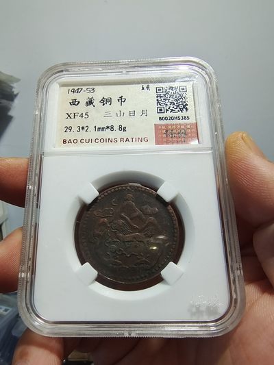 西藏铜币银币及双旗半圆系列 西藏铜币雪阿一对保粹评级币