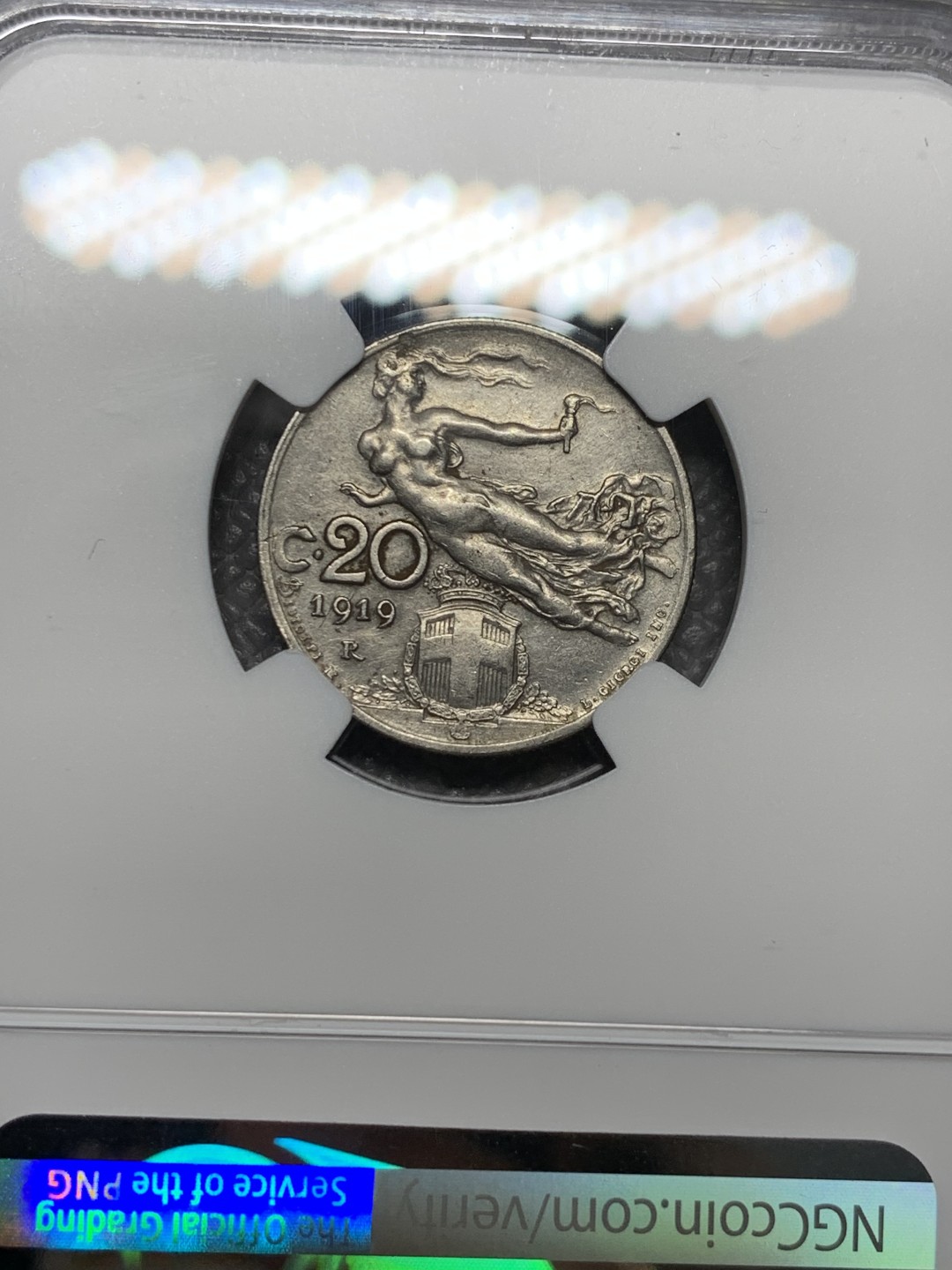 《竞宝斋》第123场-周日，周一 ，2场连拍（全场包邮） NGC AU 1919年 意大利 20c