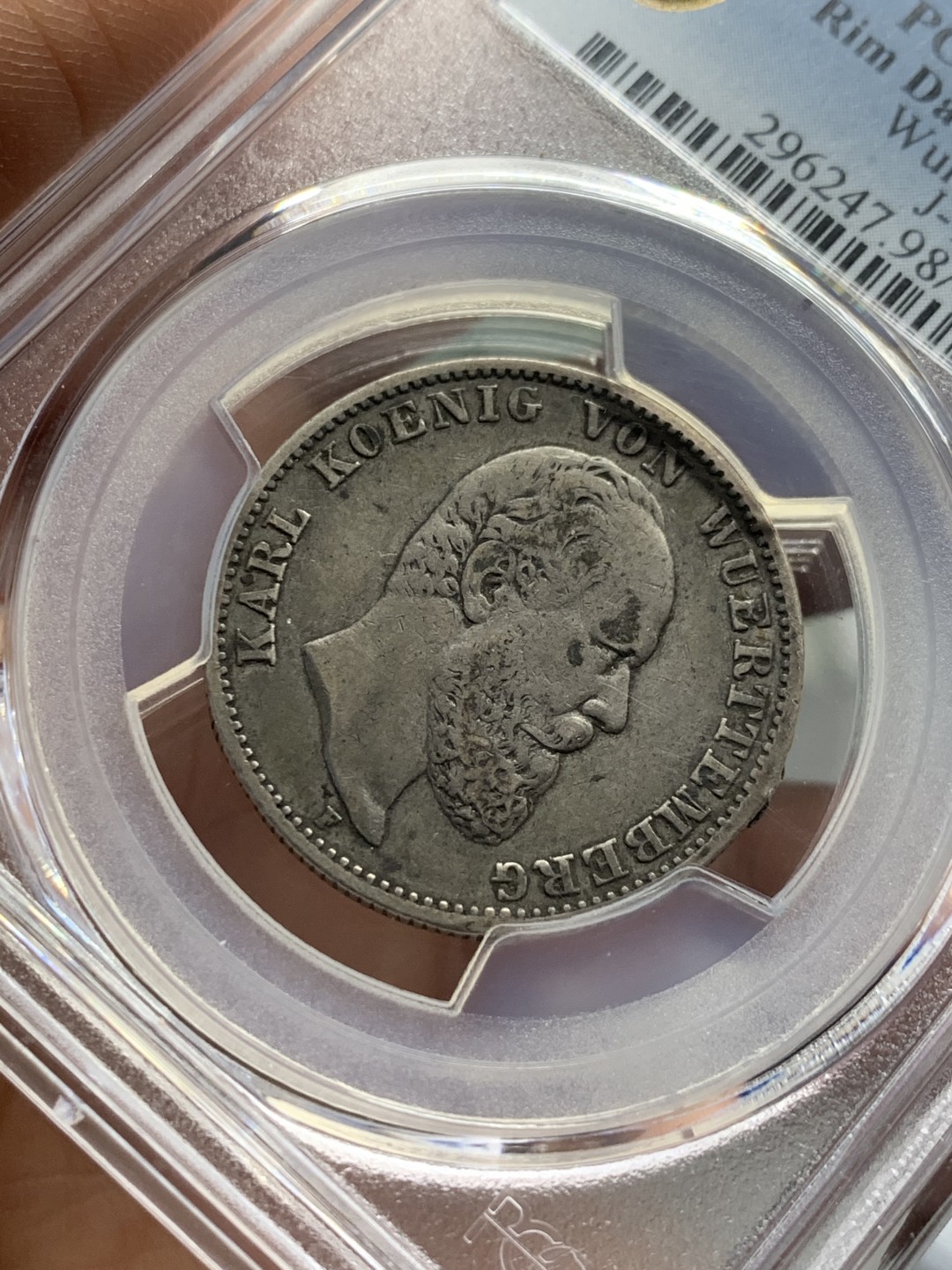 《竞宝斋》第123场-周日，周一 ，2场连拍（全场包邮） PCGS VFD 1877 符腾堡 卡尔 2马克，存世量少，目录价高很高