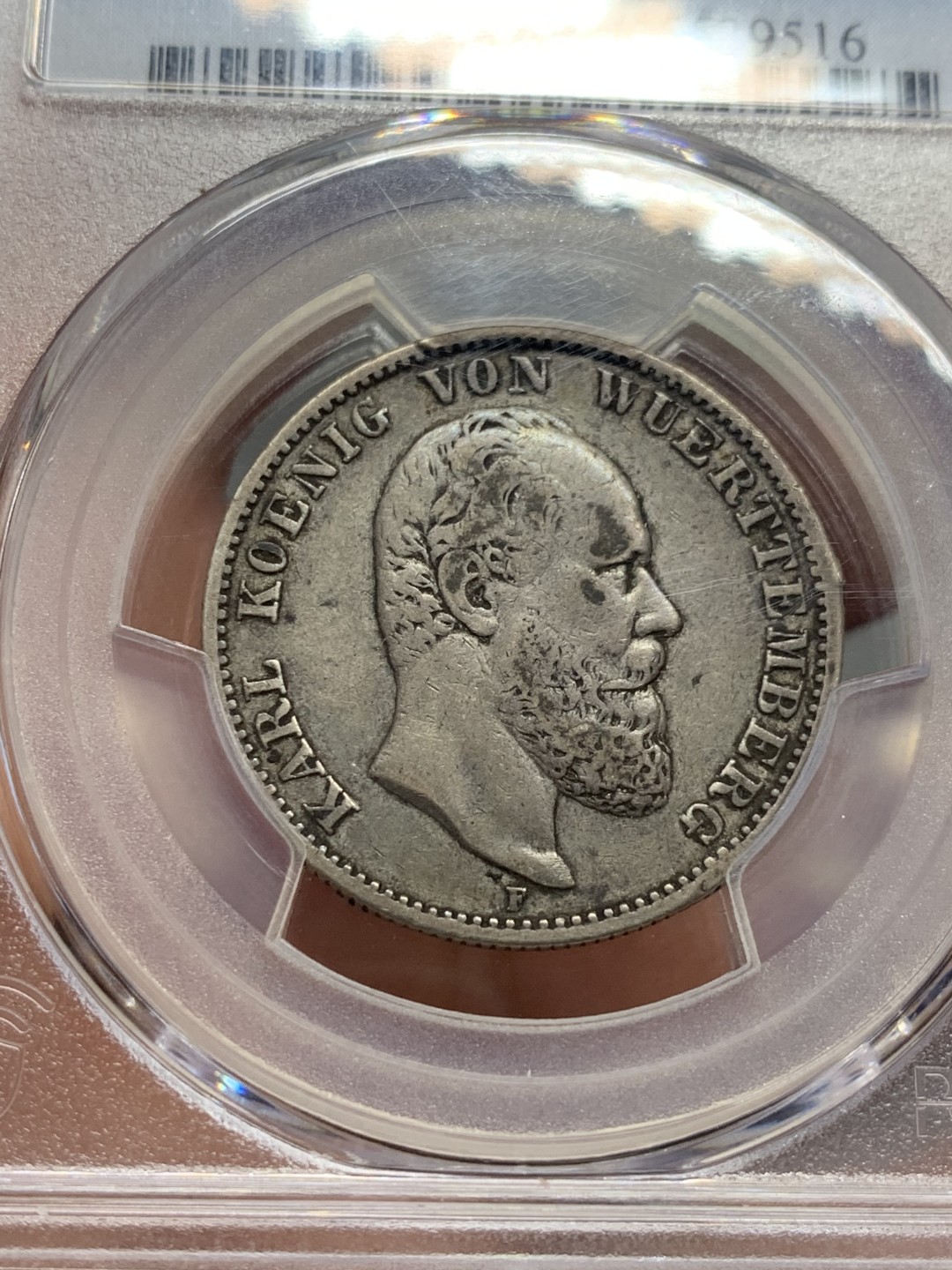 《竞宝斋》第123场-周日，周一 ，2场连拍（全场包邮） PCGS VFD 1877 符腾堡 卡尔 2马克，存世量少，目录价高很高