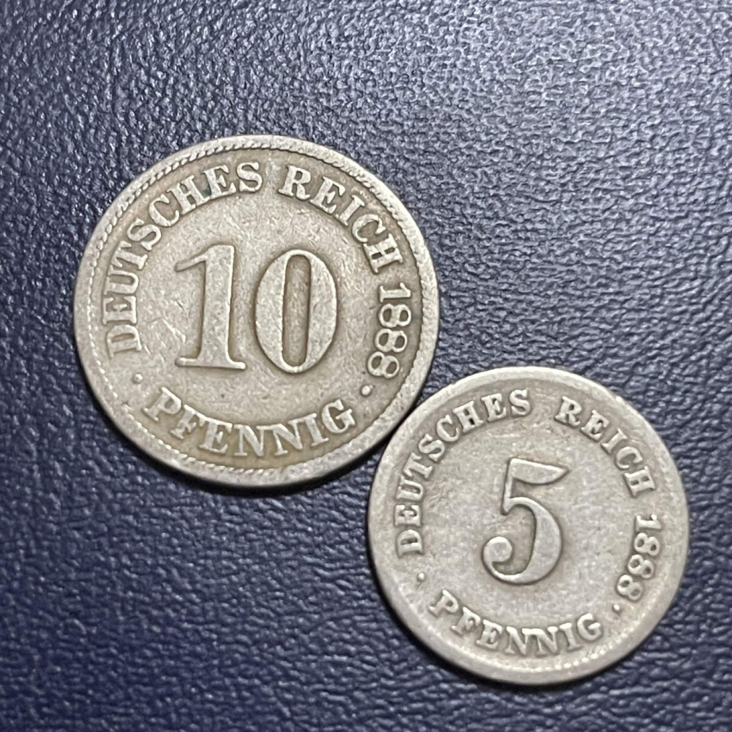 外国硬币0元起拍 1888德国短翅鹰5，10芬尼