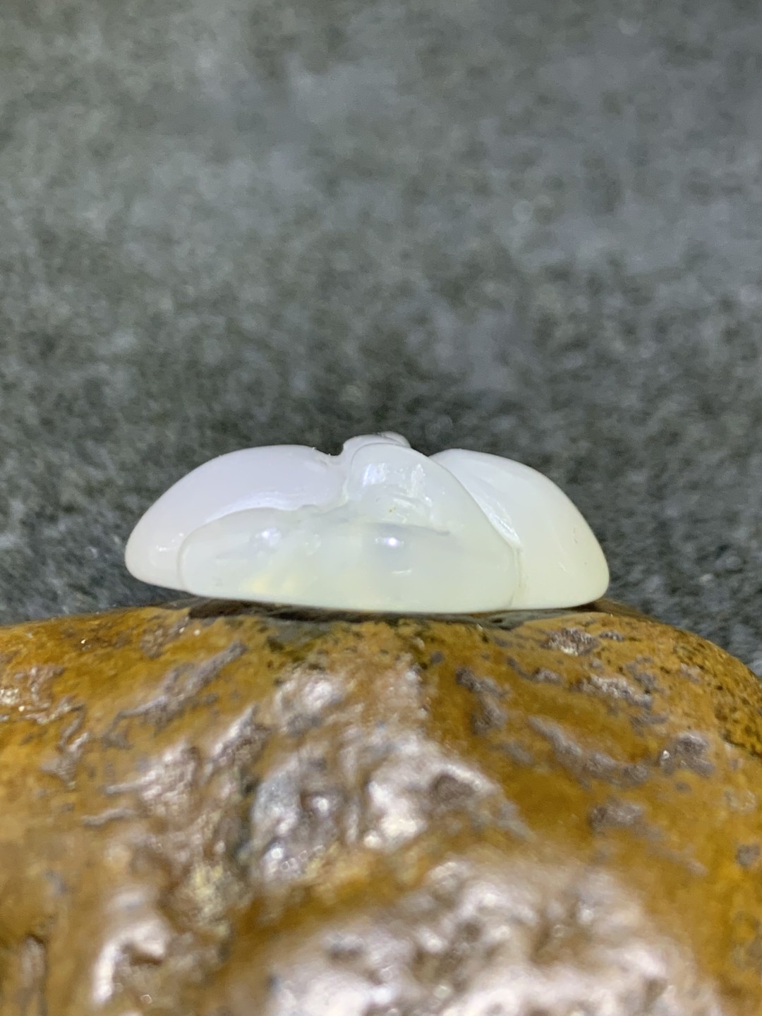精美荔枝冻白玉髓雕刻树叶一个，寓意：大业有成，
