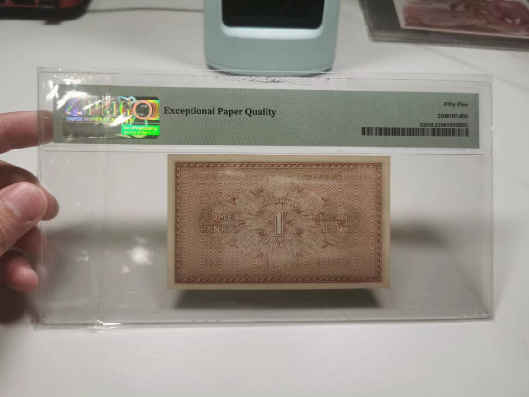 35.【鲸贝乐淘★两拍包邮】道德经·第“是以圣人后其身而身先，外其身而身存”号拍卖 【冠军分★芬兰🇫🇮★唯一评级记录】1918年1马克，百年老钞文物典藏，PMG55E