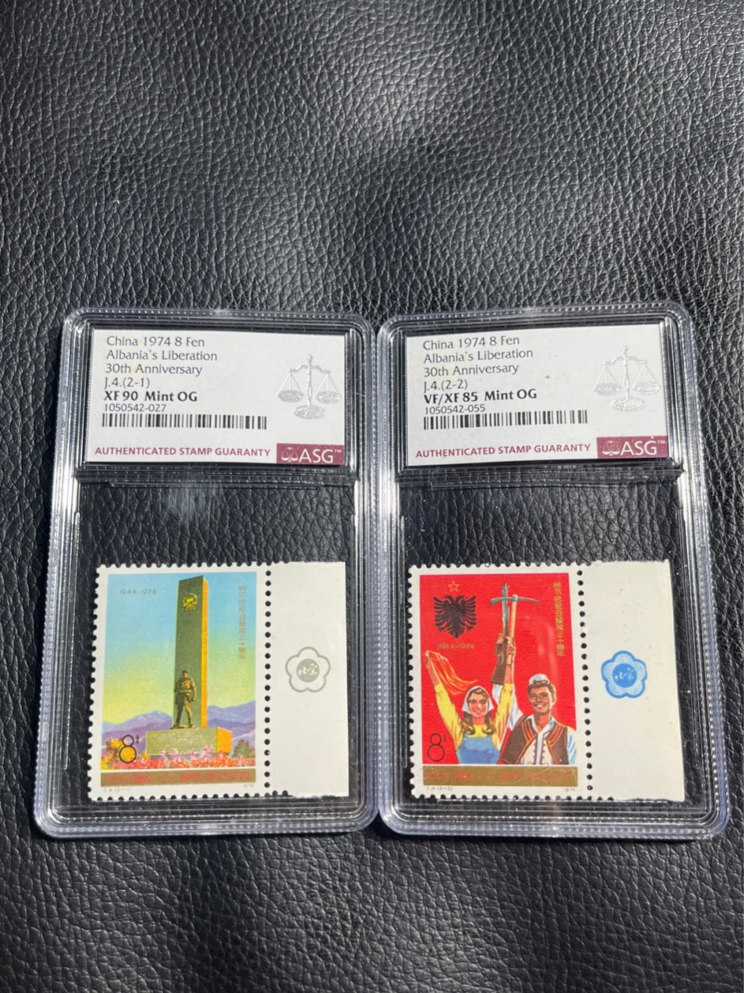 洪涛臻品批发群  精选邮票限时拍卖第一百一十二期 J4阿尔巴尼亚新全  ★全梅花♣️标★  ASG85，90OG 混分一套。 全梅花标非常难得，不是每一版都带梅花。版撕全品送评，最严格时期出分，74年发行JT早期经典票，喜欢不要错过