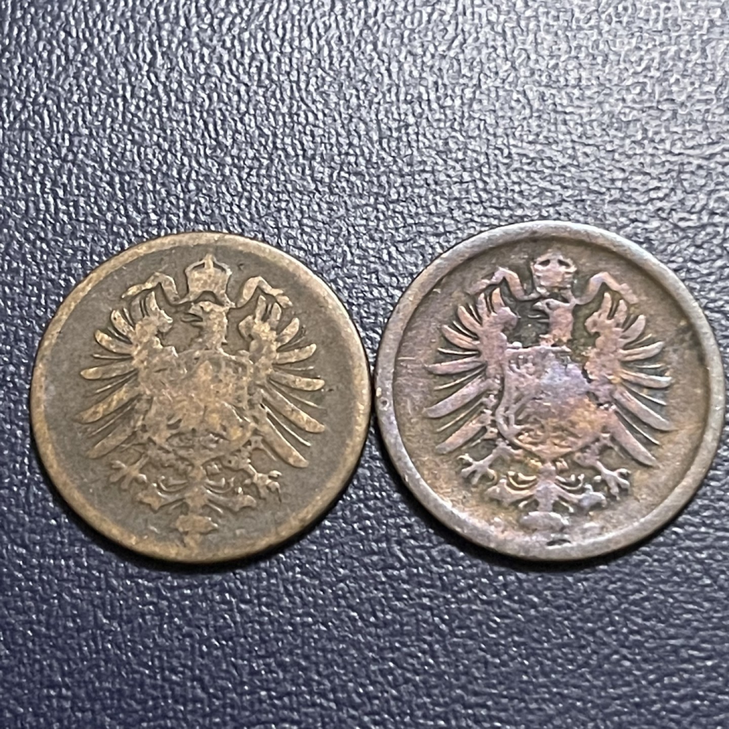 外国硬币0元起拍 1875，1876德国短翅版 2芬尼铜币