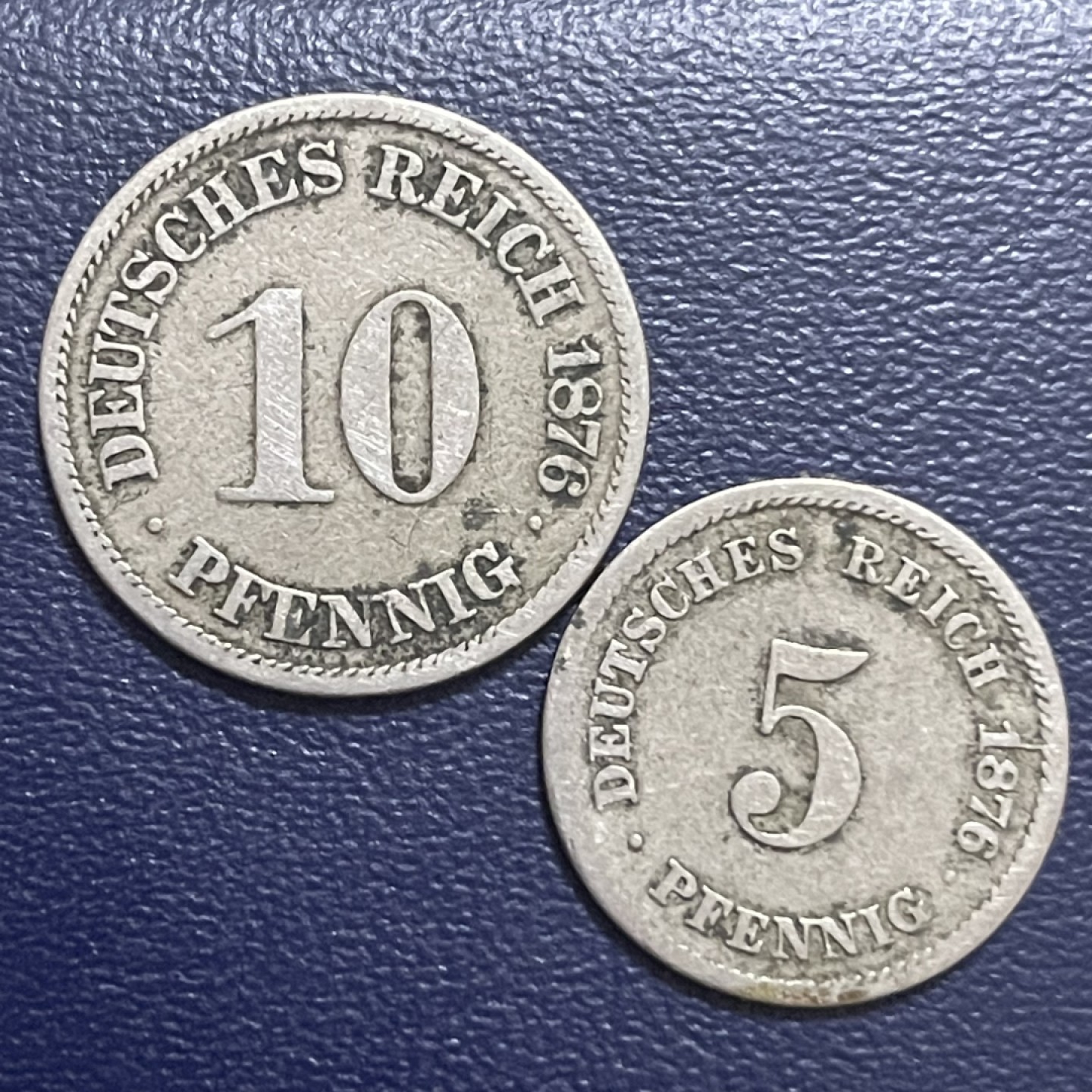外国硬币0元起拍 1876德国短翅鹰5，10芬尼