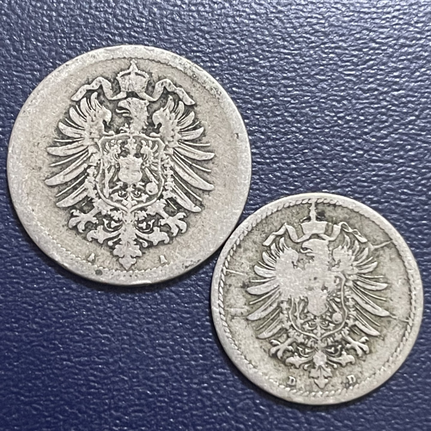 外国硬币0元起拍 1876德国短翅鹰5，10芬尼