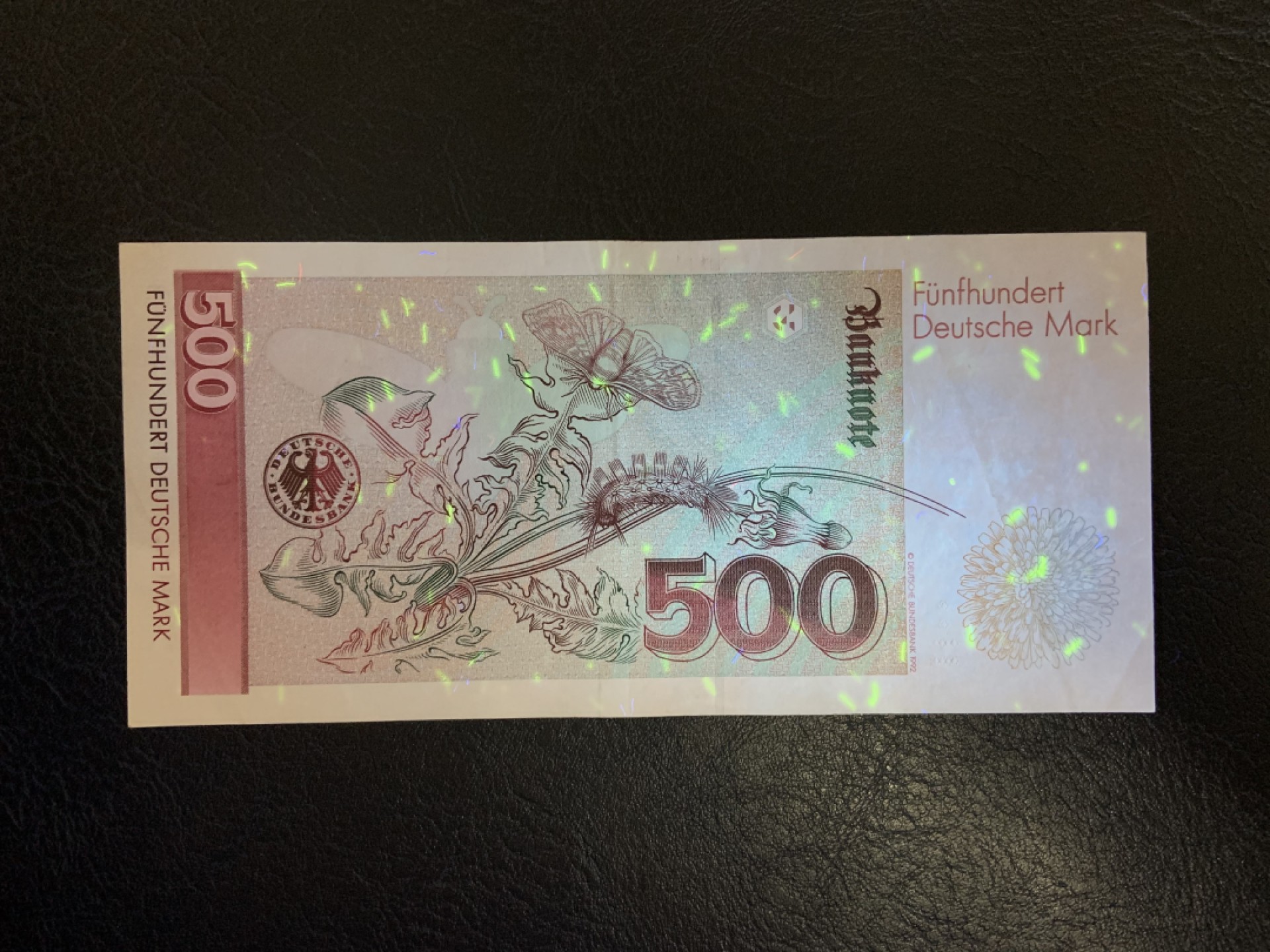 收藏联盟Quantum Auction 第219期拍卖  德国联邦1991年500马克 品相如图 AA冠 昆虫学家和生物绘画家 梅里安