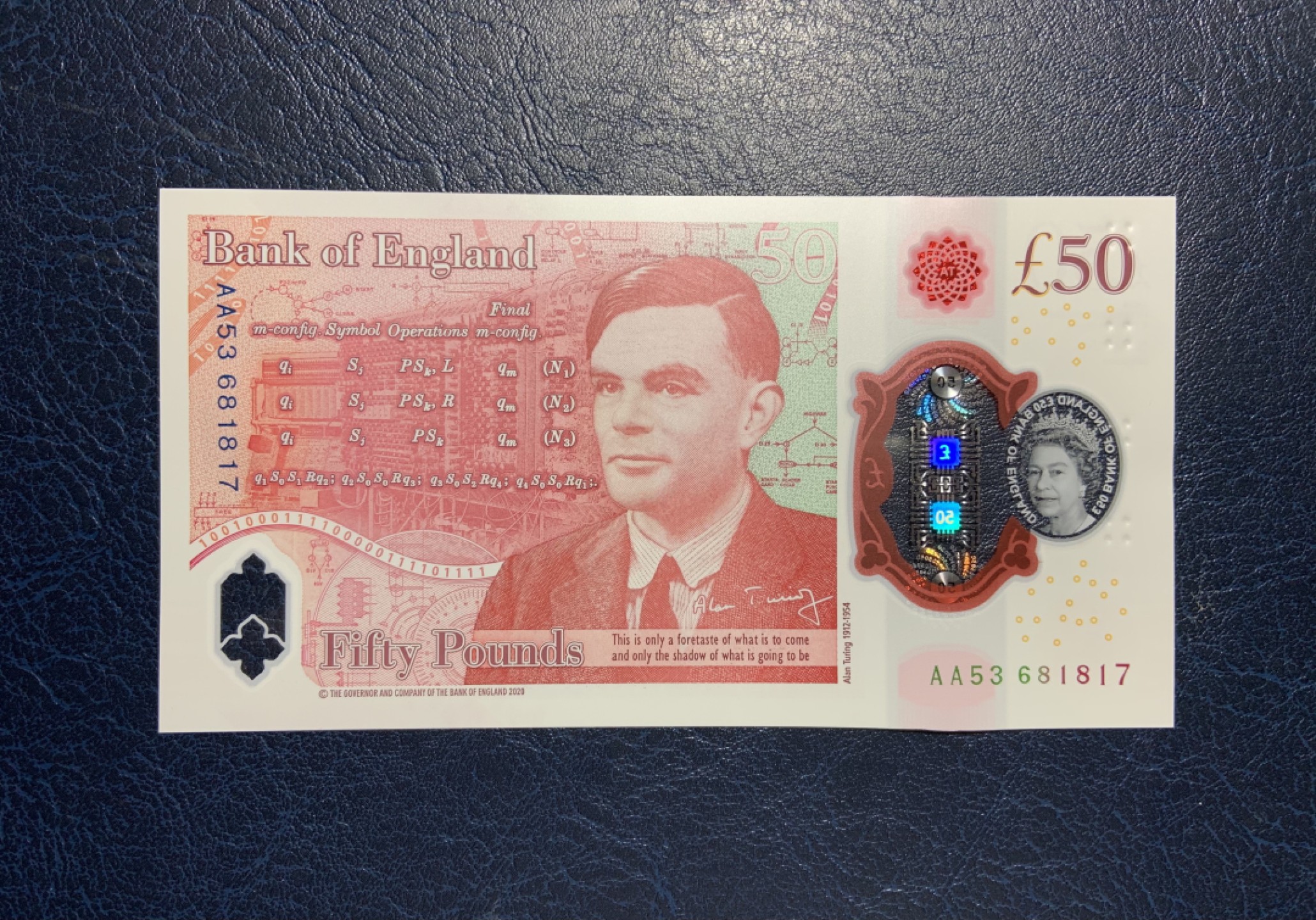 收藏联盟Quantum Auction 第219期拍卖  英国2020年50镑 品相全新UNC 计算机学家图灵 AA冠号码无4
