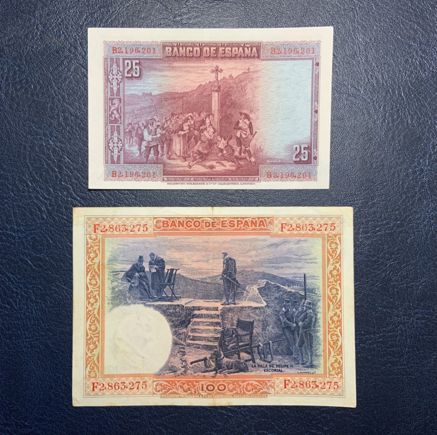收藏联盟Quantum Auction 第217期拍卖  西班牙1928年25和1925年100比塞塔 品相AU — XF+