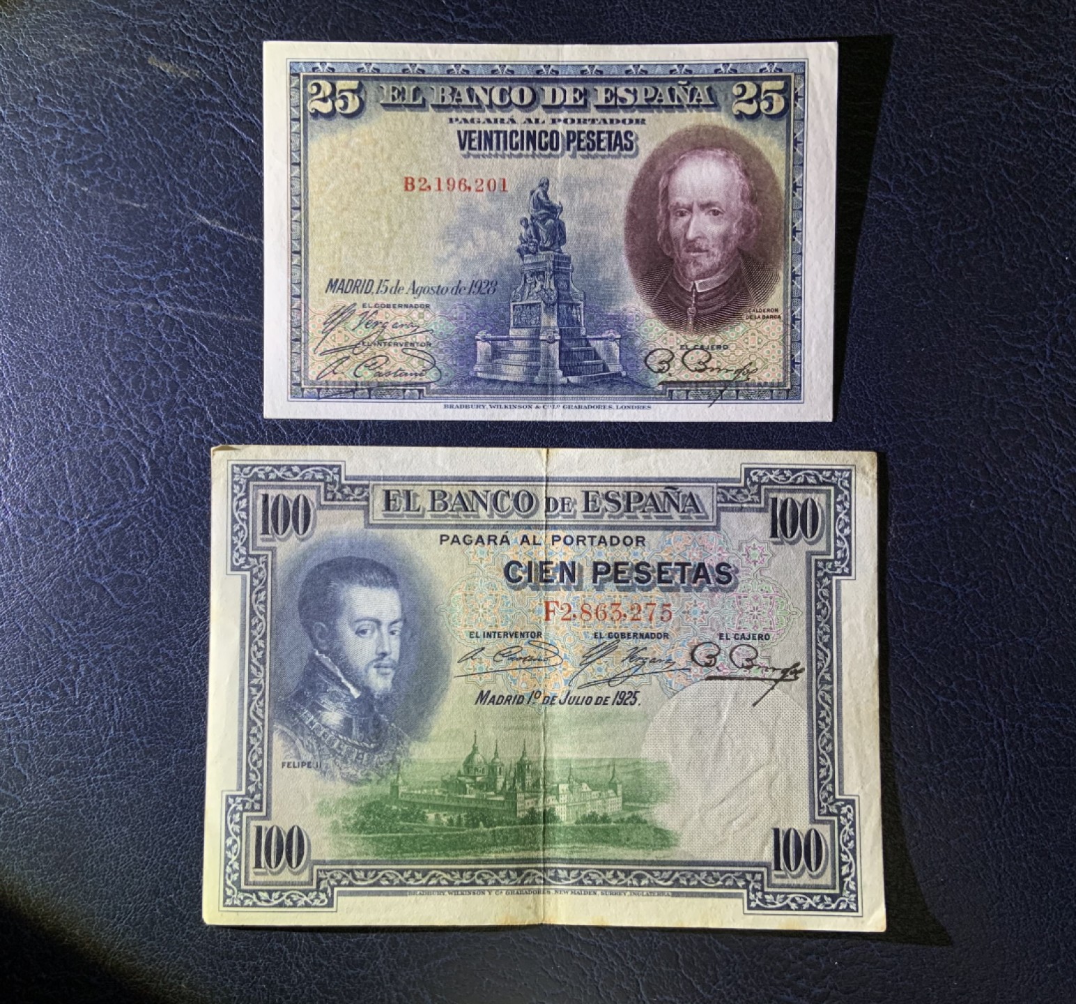 收藏联盟Quantum Auction 第217期拍卖  西班牙1928年25和1925年100比塞塔 品相AU — XF+