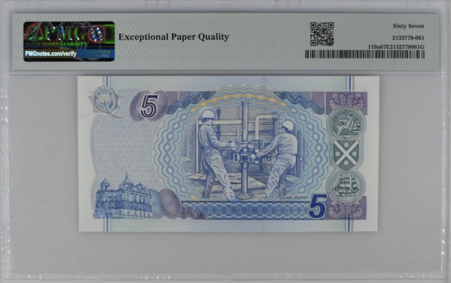 收藏联盟Quantum Auction 第220期拍卖  苏格兰银行1995年5镑纪念钞 PMG67 初版