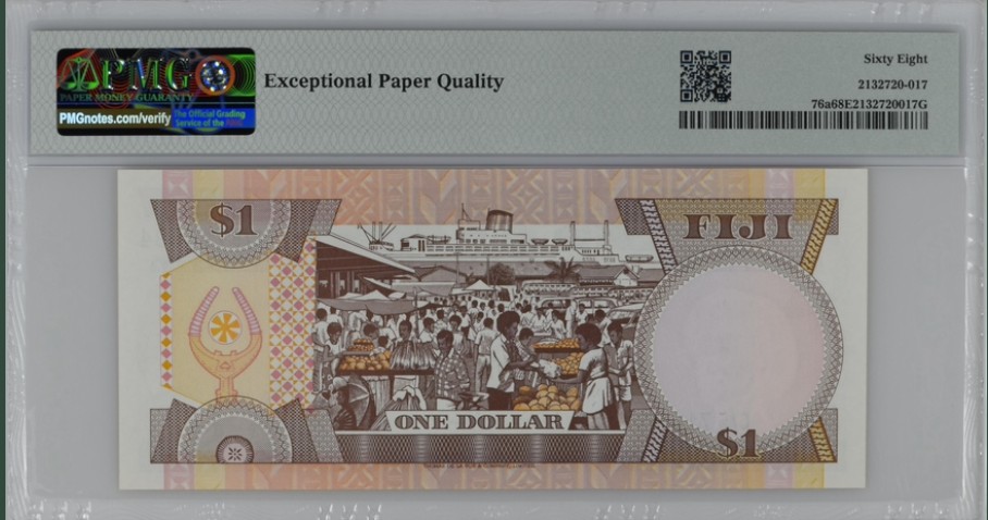 收藏联盟Quantum Auction 第220期拍卖  斐济群岛1980年1元 PMG68 稀少冠军分 初版