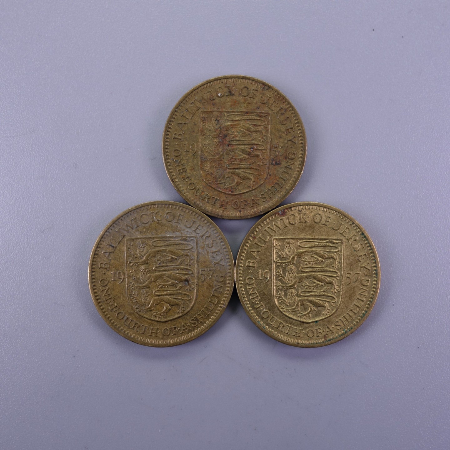 天业钱币散币拍卖第12次专场 英属泽西岛1957年1/4先令 3枚一起