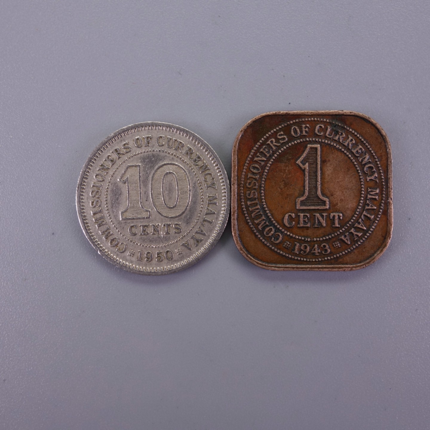 天业钱币散币拍卖第12次专场 英属马来亚1943、50年1、10分一对