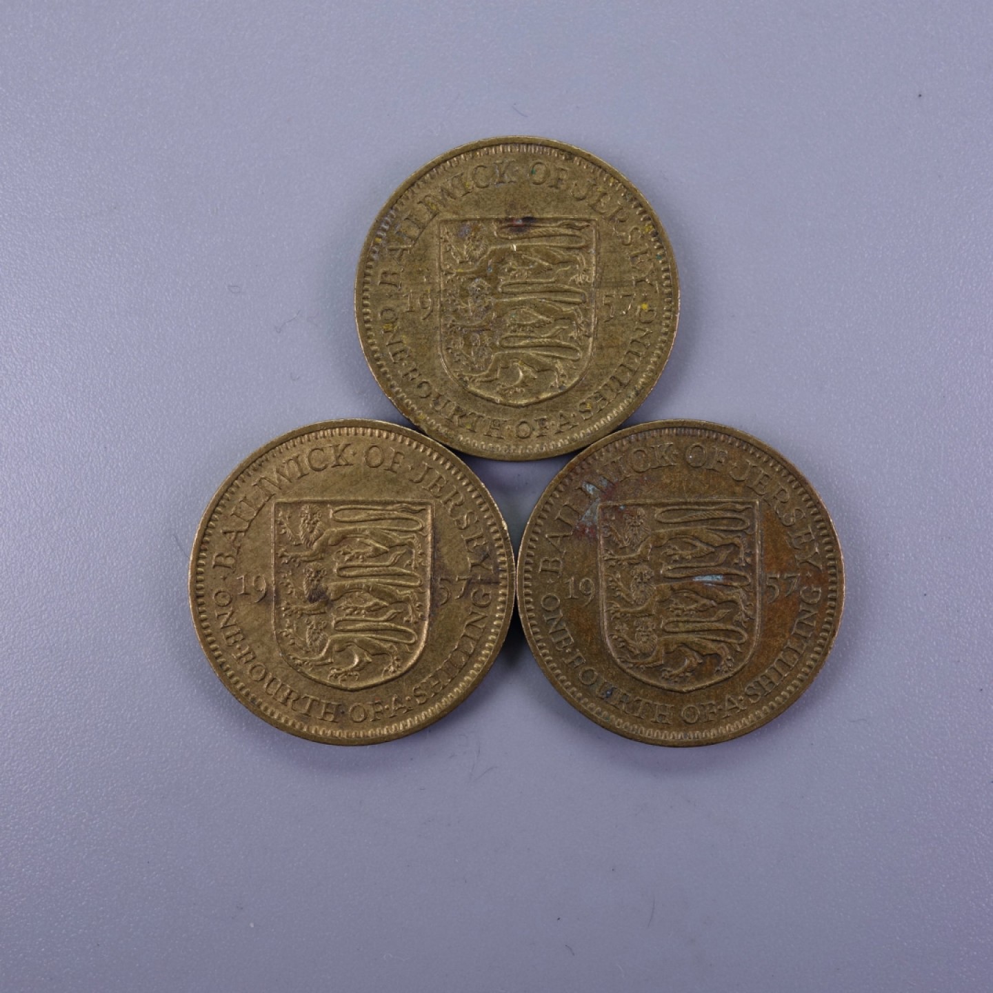 天业钱币散币拍卖第11次专场 英属泽西岛1957年1/4先令 3枚一起
