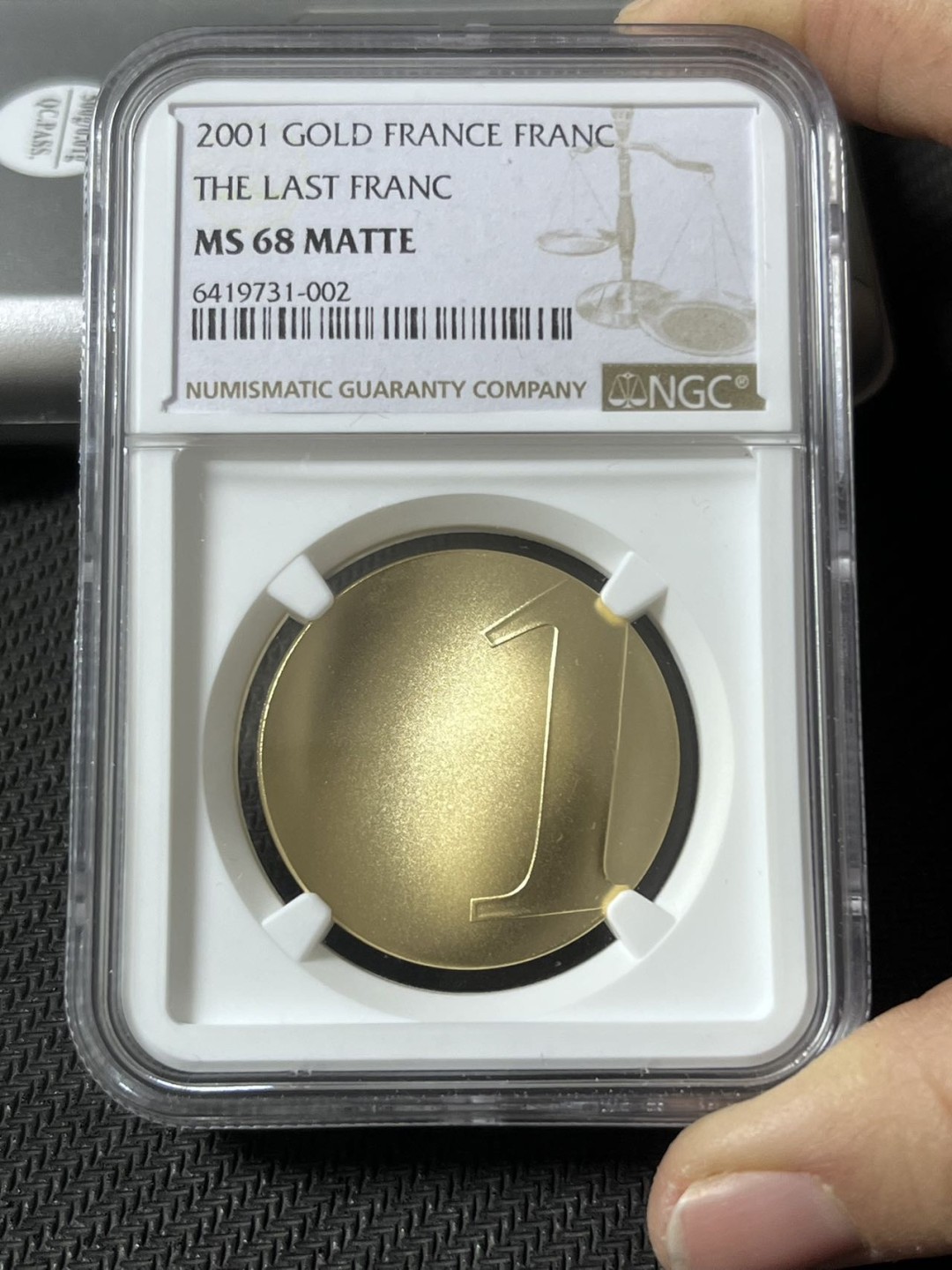【海寧潮】法国2001年最后的法郎波浪形纪念金币NGC-MS68，750金，26.1克，发行4950枚国际上裸币价格都要11000多