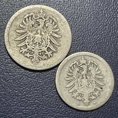 外国硬币0元起拍 - 1874，1876德国短翅鹰5，10芬尼