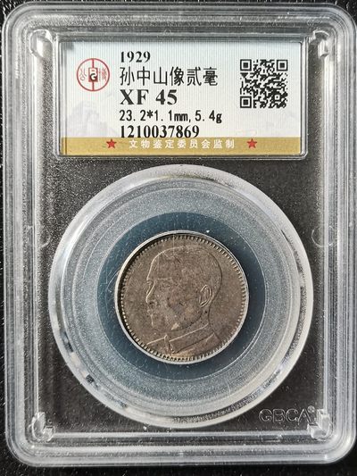 【钱币小铺】拍卖 小银毫 外国银币 现代币 - 1929年广东省造孙中山像二毫 公博XF45 老包浆老味道