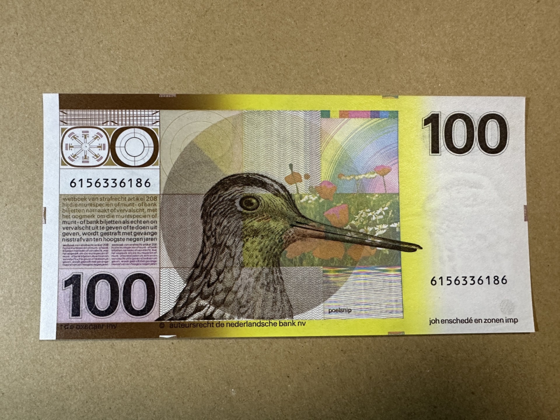 《张总收藏》84期——外币典藏 荷兰100盾 UNC 经典水鸟 有一处荧光