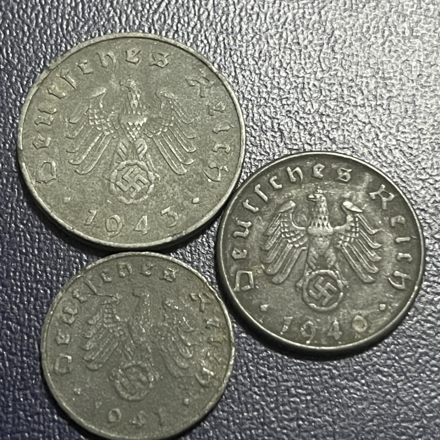 外国硬币0元起拍 德国1，5，10芬尼锌币 十字