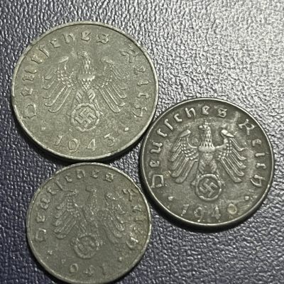 外国硬币0元起拍 - 德国1，5，10芬尼锌币 十字