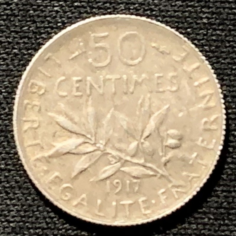 紫瑗钱币——第260期拍卖 法国 1917年 播种女神 50分 2.5克 0.835银 