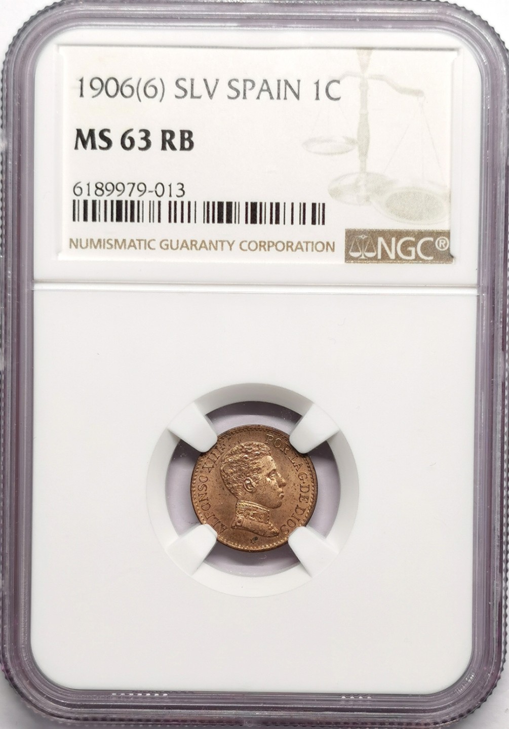 凡希社世界钱币微拍第二百二十三期 1906西班牙1C铜币NGC-MS63