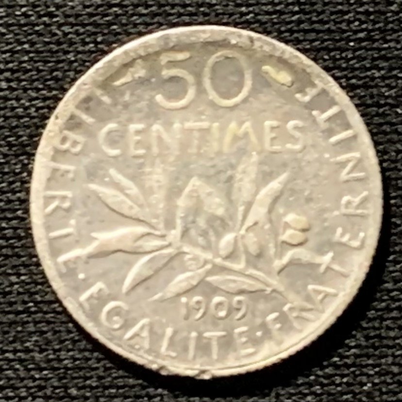 紫瑗钱币——第260期拍卖 法国 1909年 播种女神 50分 2.5克 0.835银