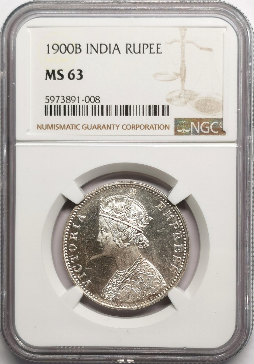 凡希社世界钱币微拍第二百二十三期 1900B英属印度小维卢比NGC-MS63孟买厂铸！