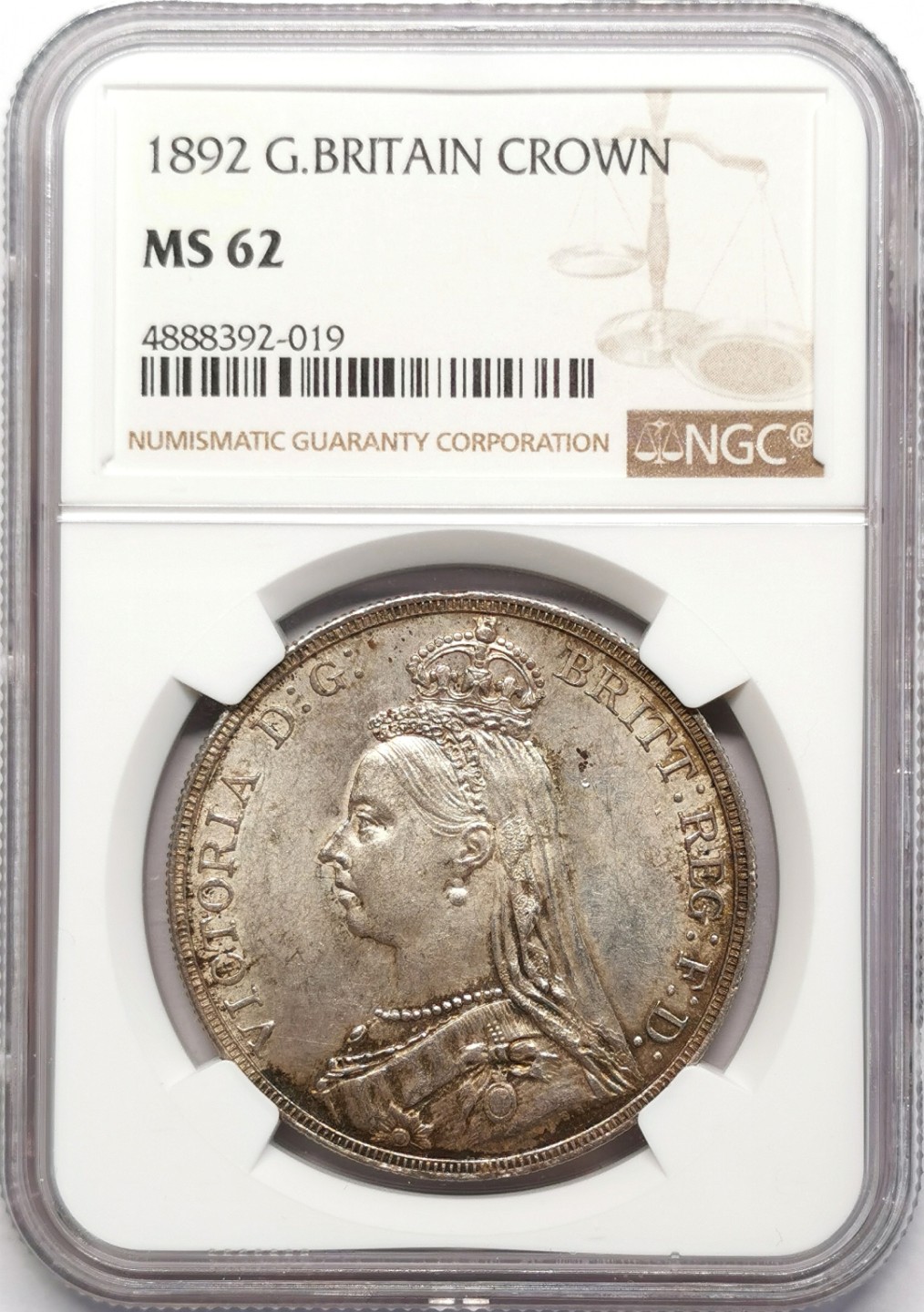 凡希社世界钱币微拍第二百二十三期 1892英国老维高冠马剑NGC-MS62