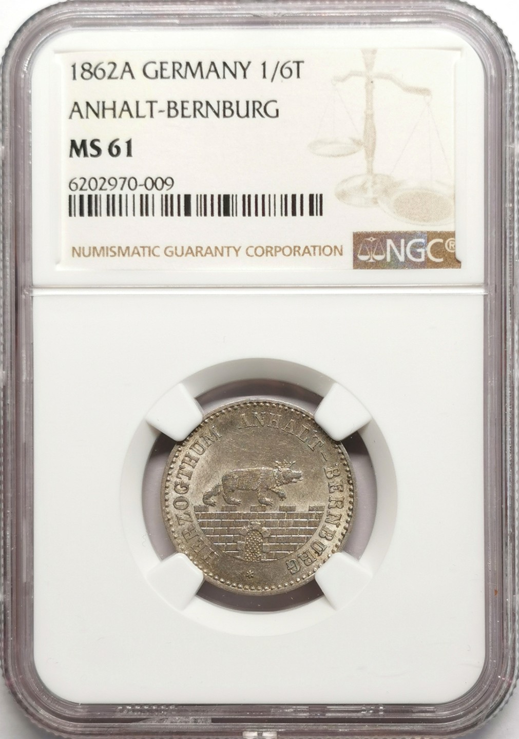 凡希社世界钱币微拍第二百二十三期 1862安哈特小熊1/6泰勒NGC-MS61