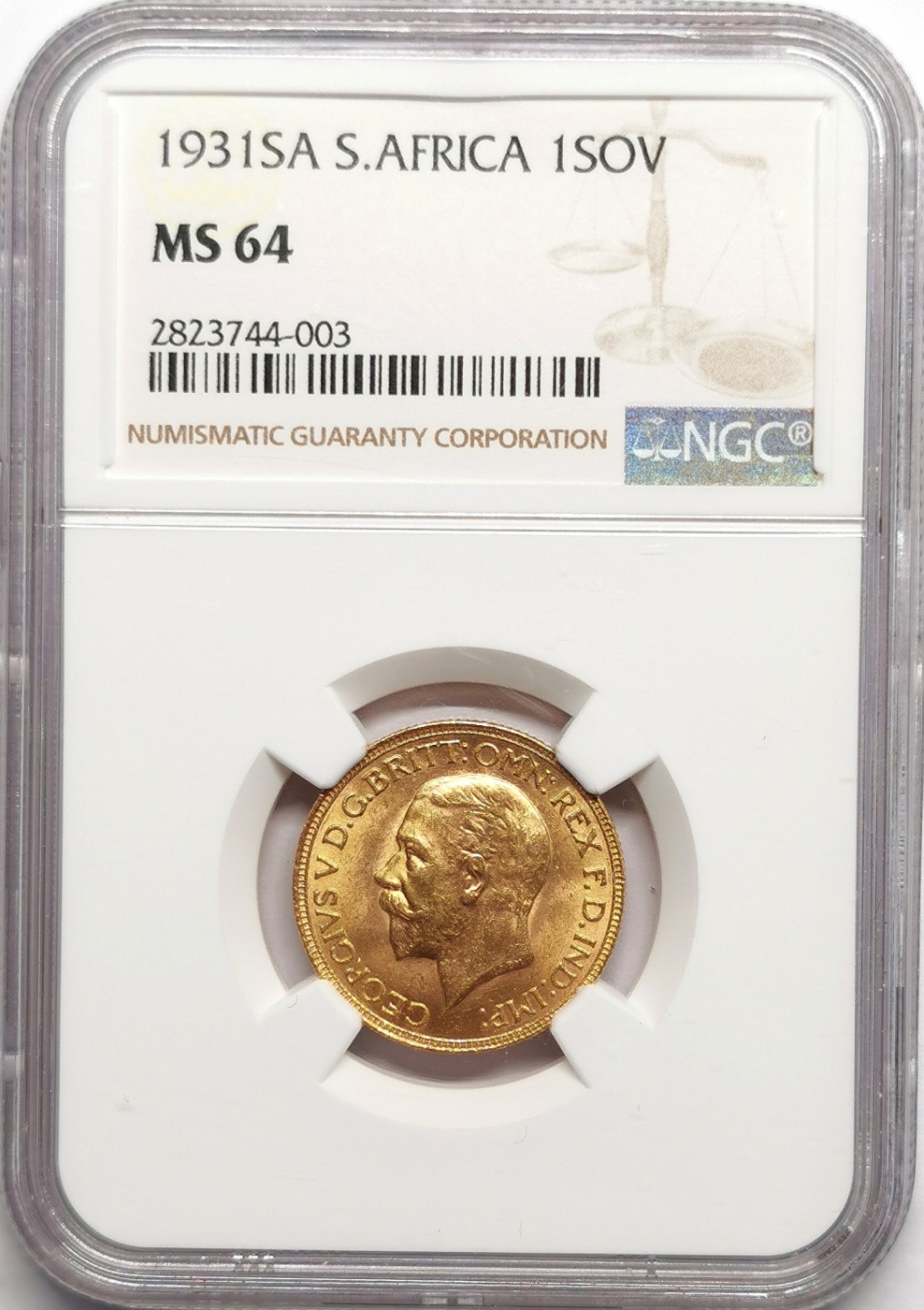 凡希社世界钱币微拍第二百二十三期 1931南非乔五索维林金币NGC-MS64