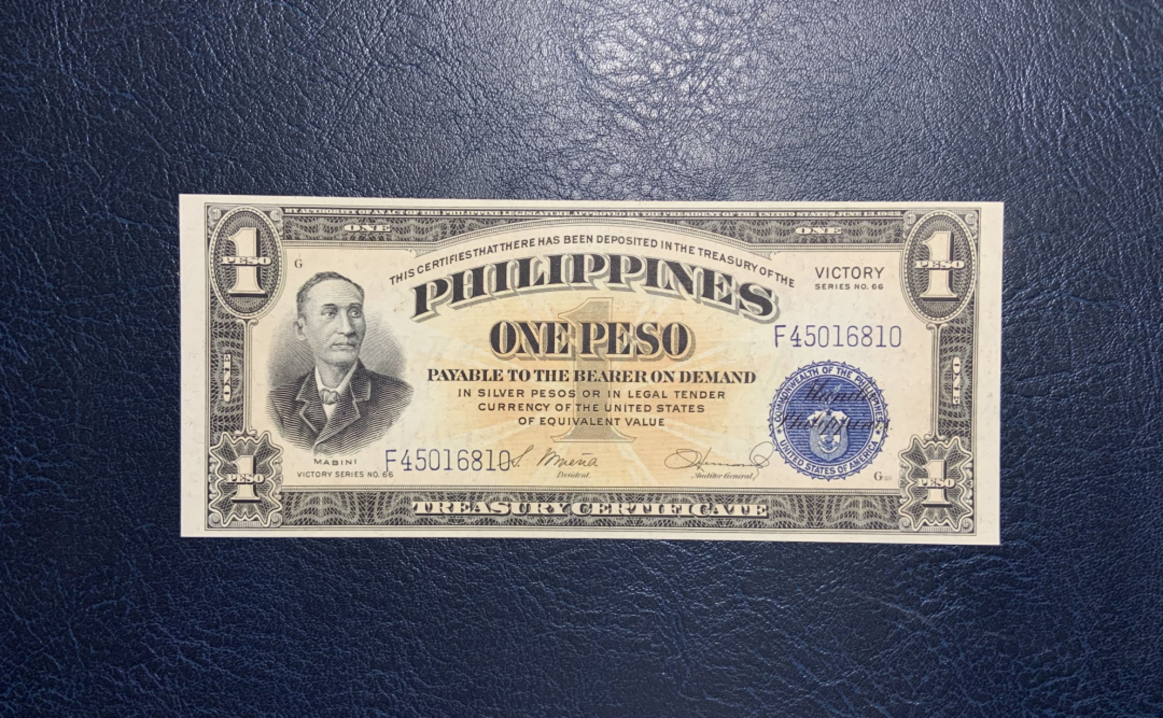 收藏联盟Quantum Auction 第220期拍卖  菲律宾1944年1比索胜利券 品相全新UNC 稀少