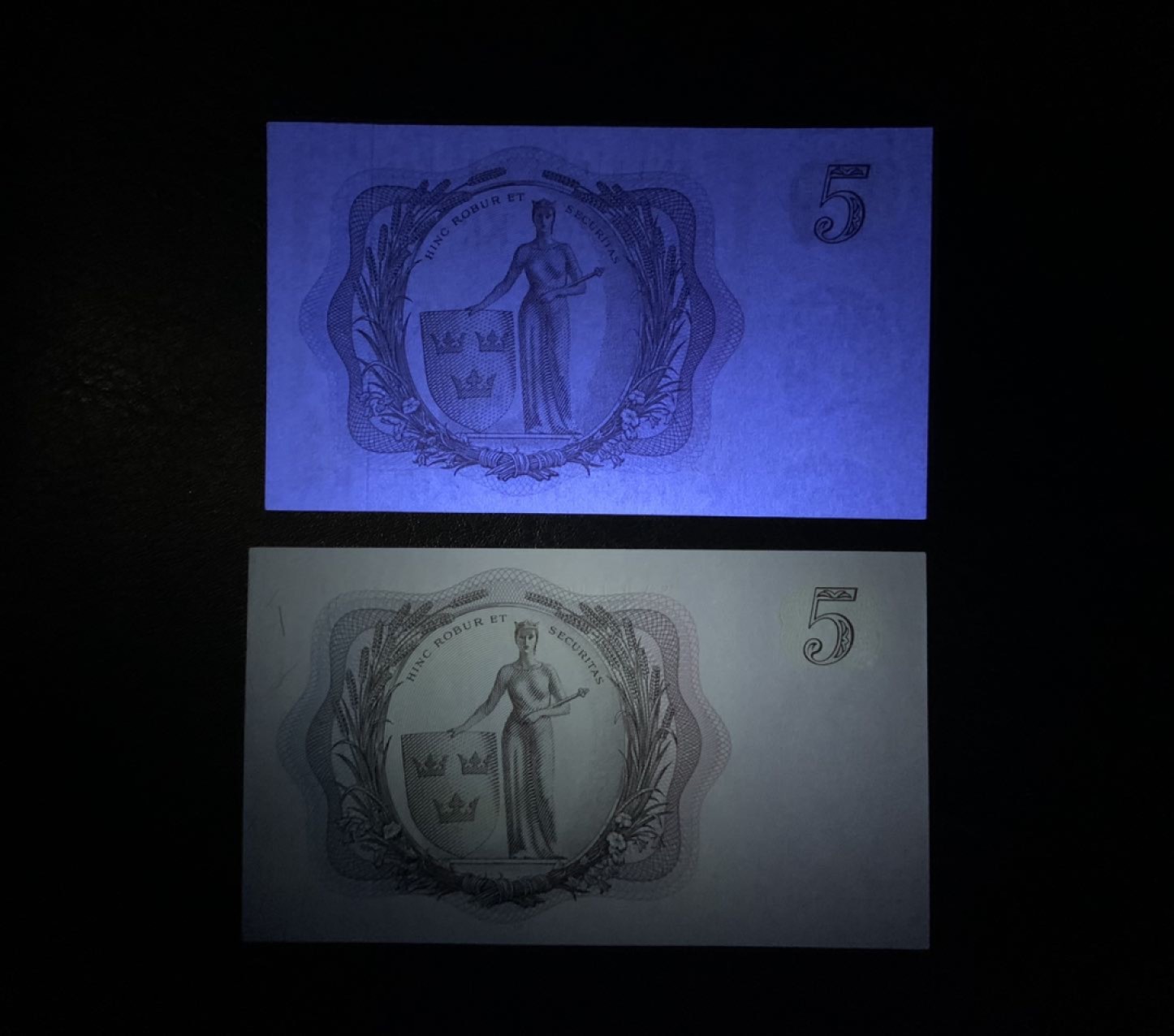 收藏联盟Quantum Auction 第220期拍卖  瑞典1956-63年5克朗 品相全新UNC 金属线版和不同签名各一张