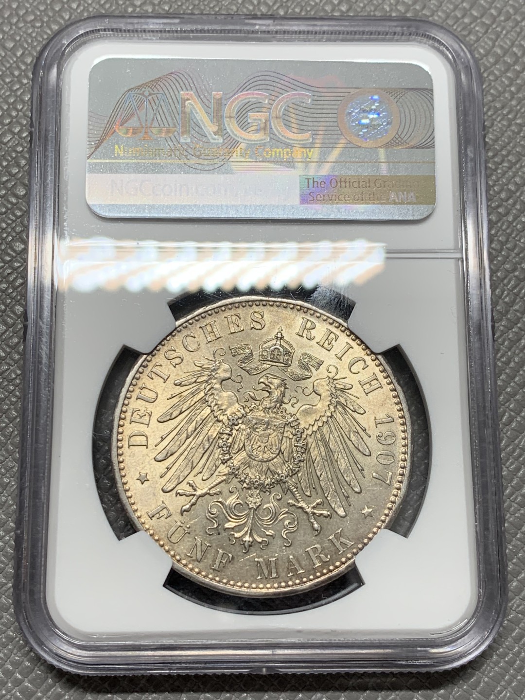 《竞宝斋》第125场-周日，周一 ，2场连拍（全场包邮） NGC-MS62 德国巴伐利亚1907年奥托国王5马克大银币 少见品种 凑套必备 略低评
