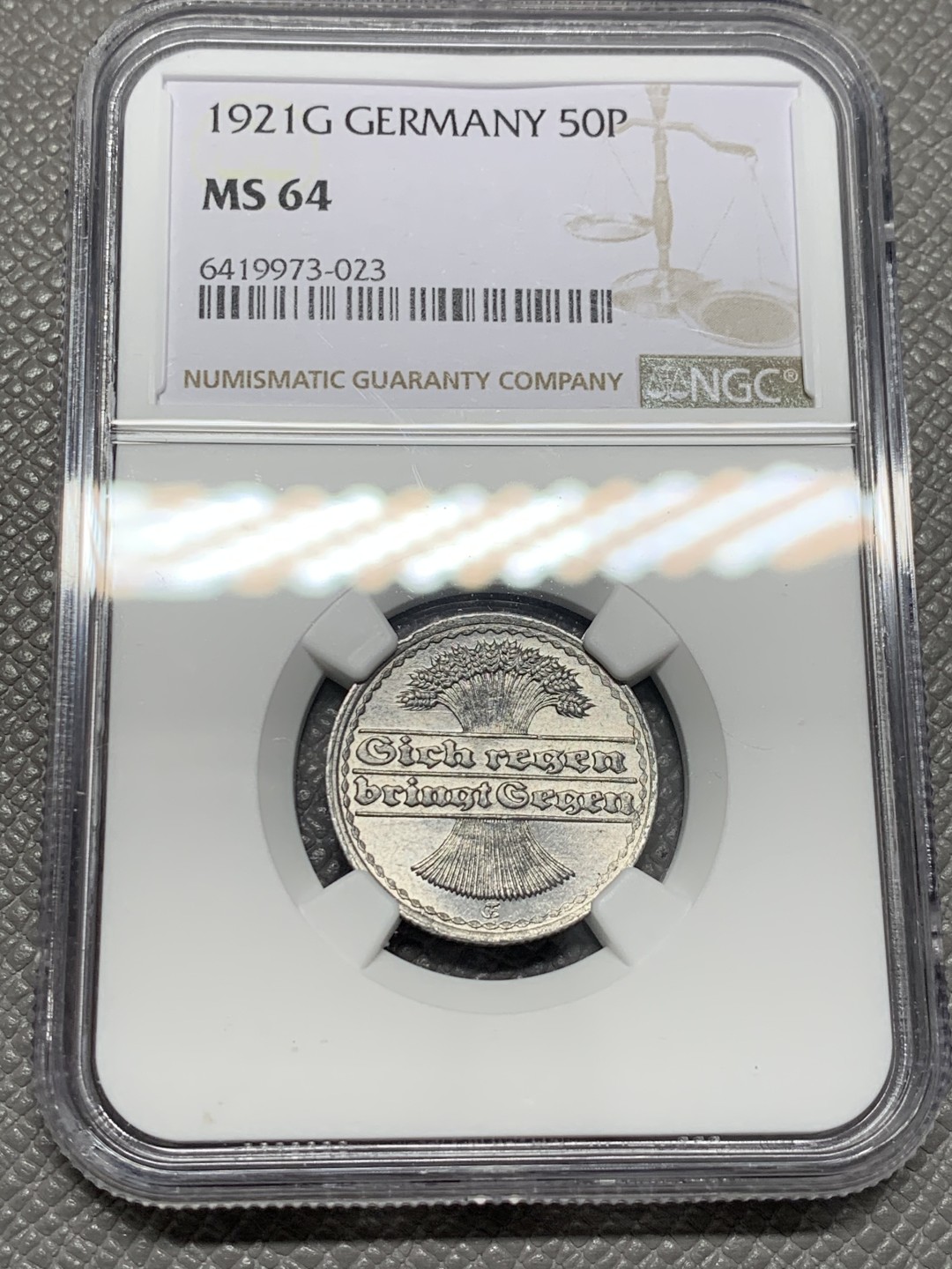 《竞宝斋》第125场-周日，周一 ，2场连拍（全场包邮） NGC-MS64第四名 德国魏玛共和国1921年50芬尼铝币