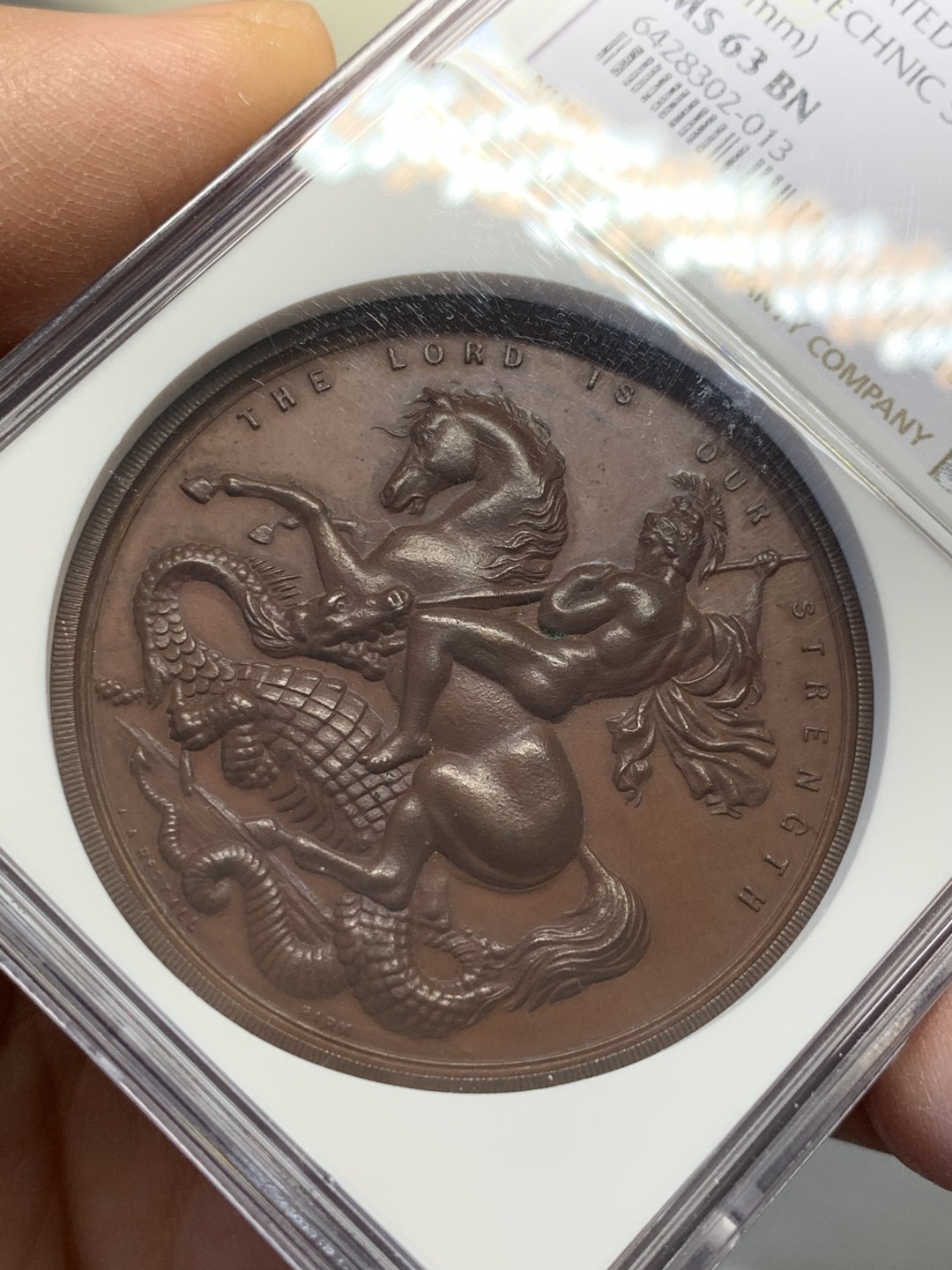 《竞宝斋》第125场-周日，周一 ，2场连拍（全场包邮） NGC MS63 1905年英国 圣乔治屠龙铜章 名家作品 品相状态一流