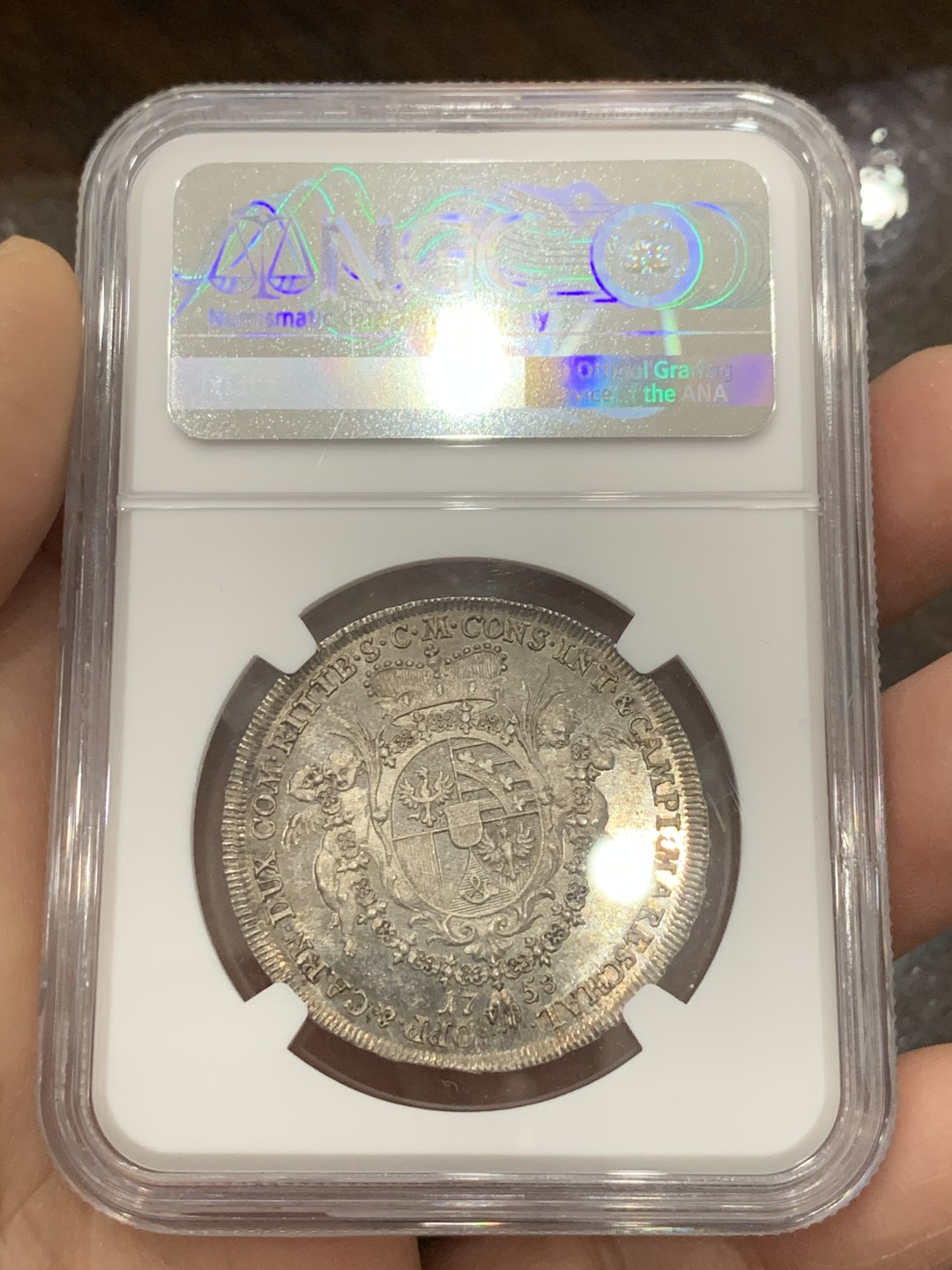 《竞宝斋》第125场-周日，周一 ，2场连拍（全场包邮） NGC MS62 列支敦士登1758  1/2泰勒，亲王用于宣示主权和馈赠贵族，并不用于流通。单年版，最高分，发行量900枚。HA61分的1680美元