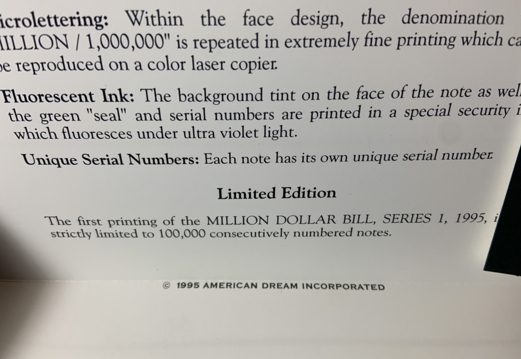 收藏联盟Quantum Auction 第220期拍卖  美国1995年100000000美元观赏钞 品相全新UNC 限量发行 双面雕刻